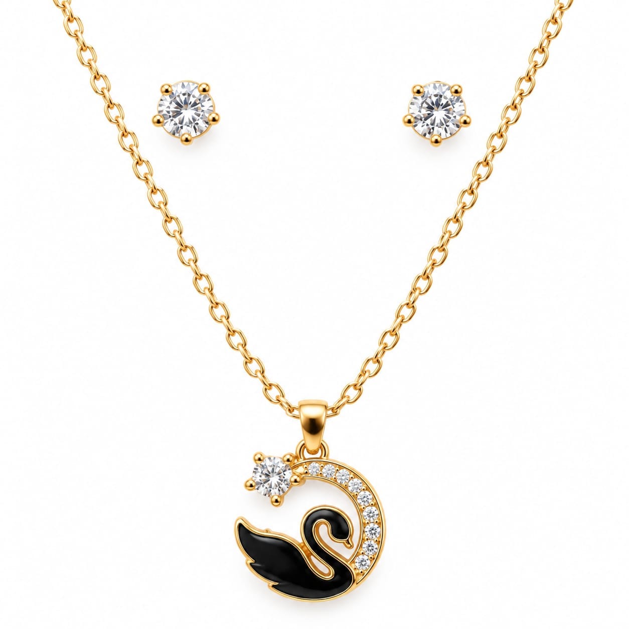 Swan Charm Necklace & Earring Set