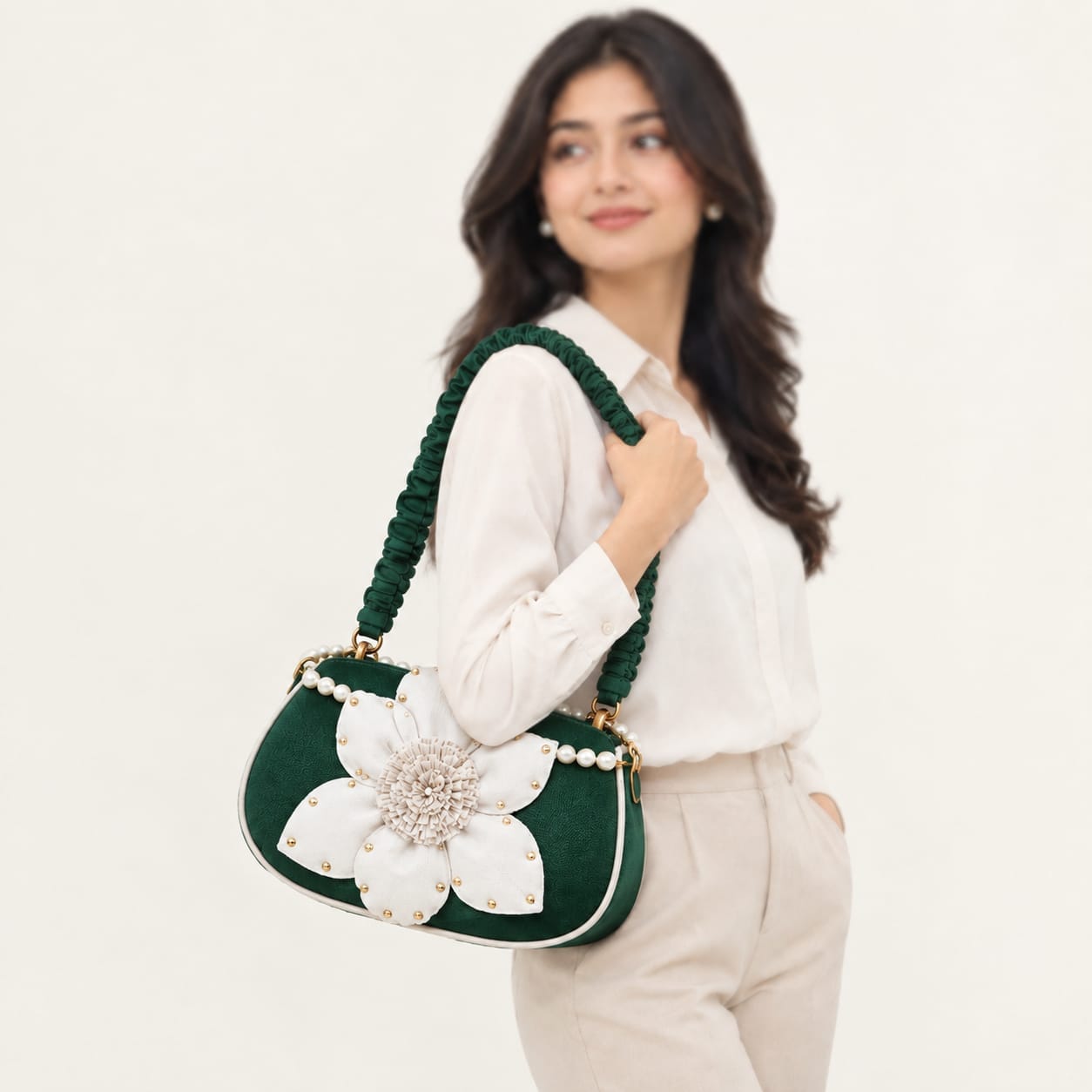 Wedding Pearl Flower Bag – Emerald Green 0.1 - Image 2