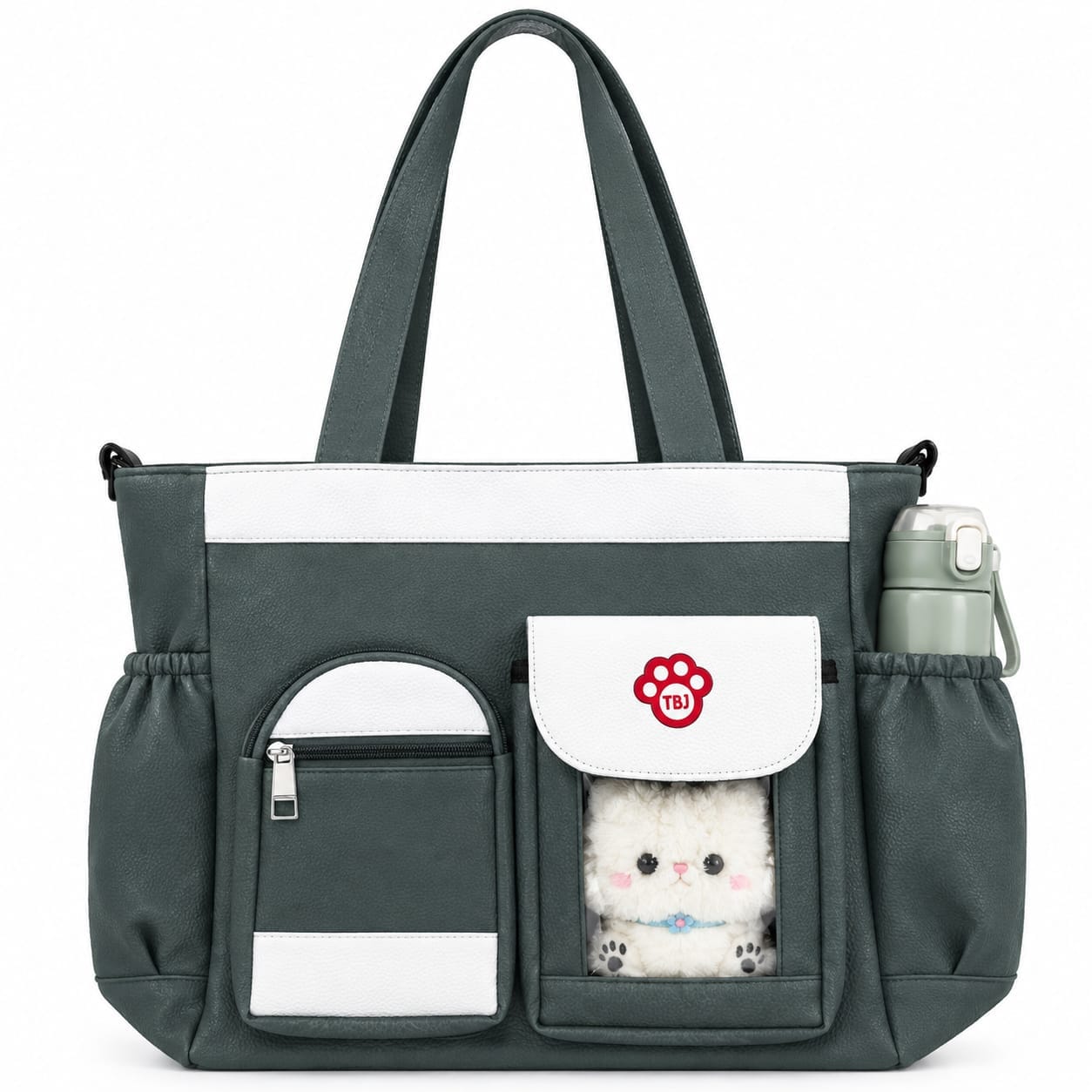 University Multi-Pocket Leather Tote Backpack – Deep Slate Green 0.4