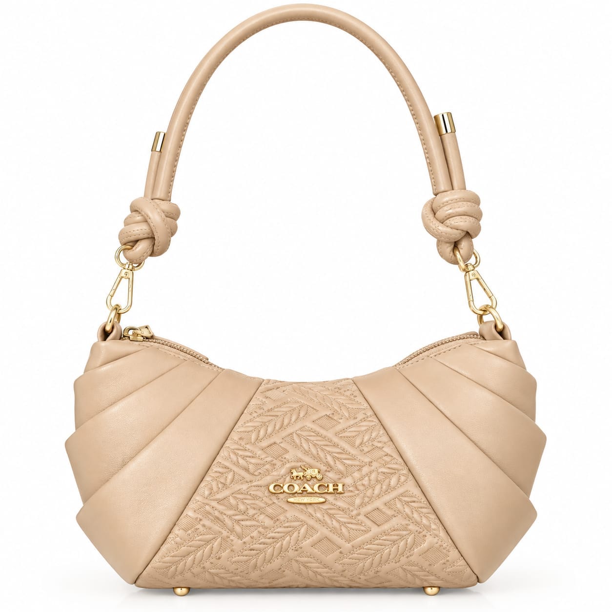 Golden Carriage Ruched Side Leatherette Bag-Light Beige