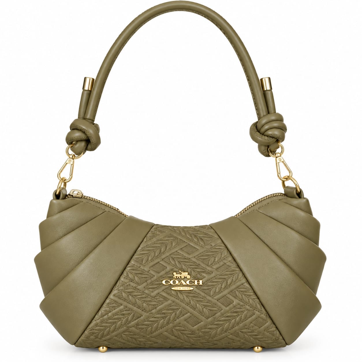 Golden Carriage Ruched Side Leatherette Bag-Olive Green