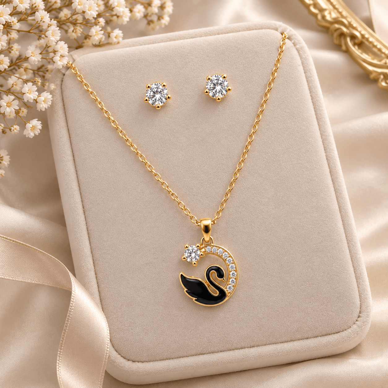 Swan Charm Necklace & Earring Set - Image 2